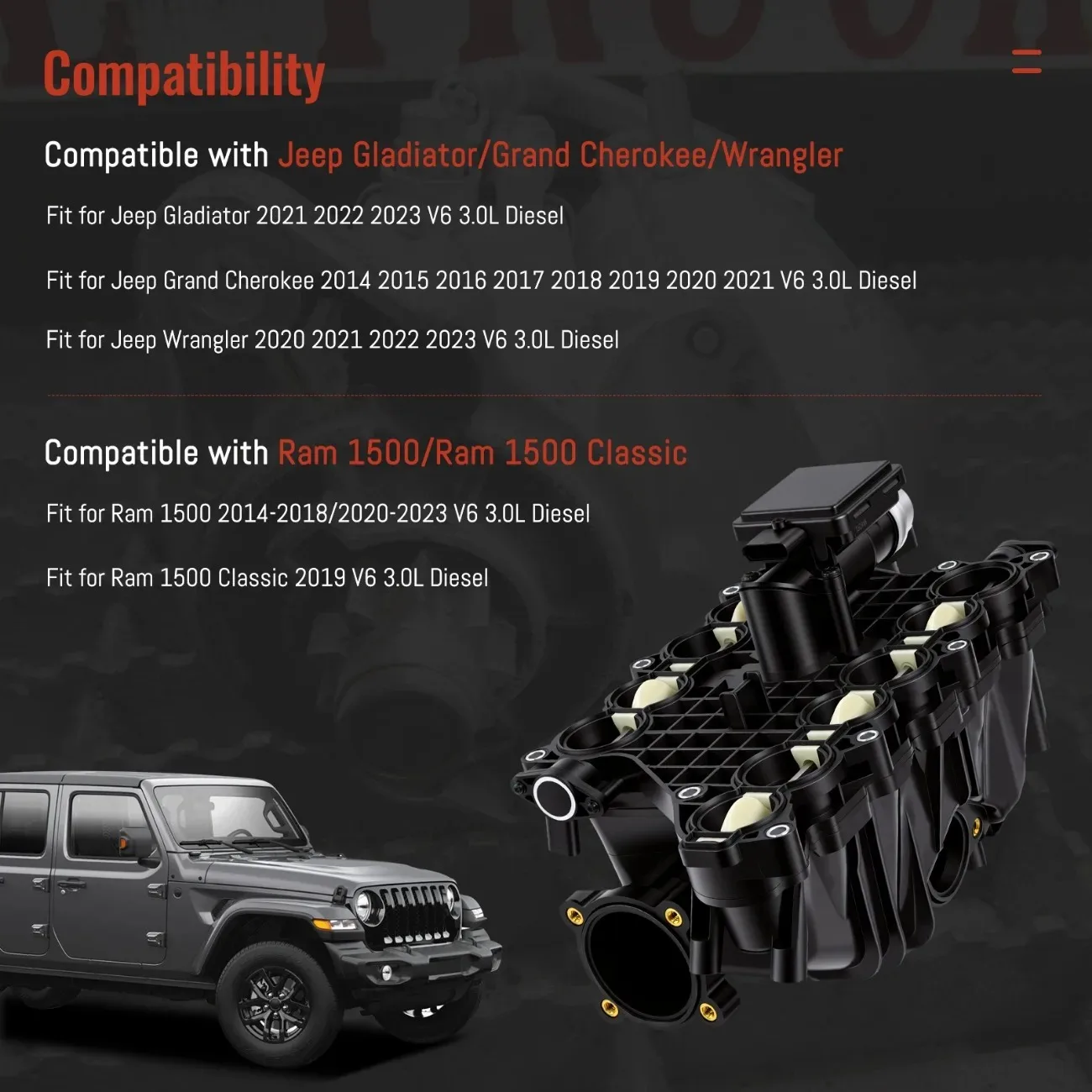 For Jeep Grand Cherokee 2014-2019 For Ram 1500 2014-2018 3.0L Engine Intake Manifold With Control Module 68211167AA 68211206AA