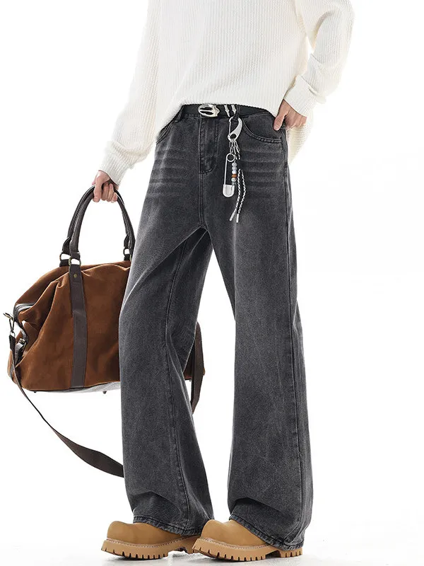 

TANGZ Studio American High Street Lightning Pattern Flared Jeans Men's CleanFit Sli Versatile Long Trousers Trendy Casual...