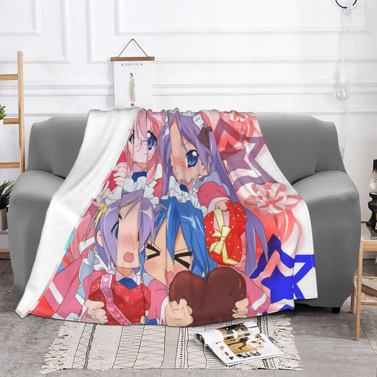 Kawaii Fuzzy Blankets Anime Konata Izumi Miyuki Kagami Customized Throw Blankets for Bed Sofa Couch Bedspreads