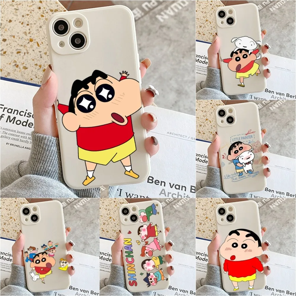 

Cute Cartoon C-Crayon S-Shinchan Phone Case For Iphone 11 13 14 Pro Max X Xr Xs Max Se2020 12mini White Cover Case