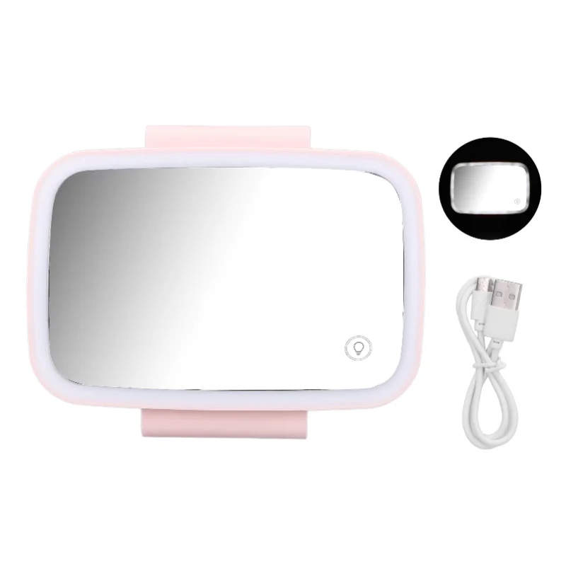 

Car Sun Visor Makeup Mirror Surround LED Lights Touch Screen Plug And Play With Retractable Back ClipPink