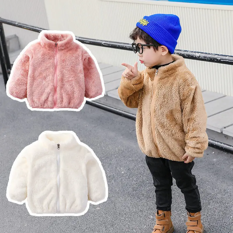 0-5Y Kids Reversible Wool Sweater Fleece Jacket Baby Thermal Wear Winter Warm Outerwear Baby Toddler Fleece Jacket