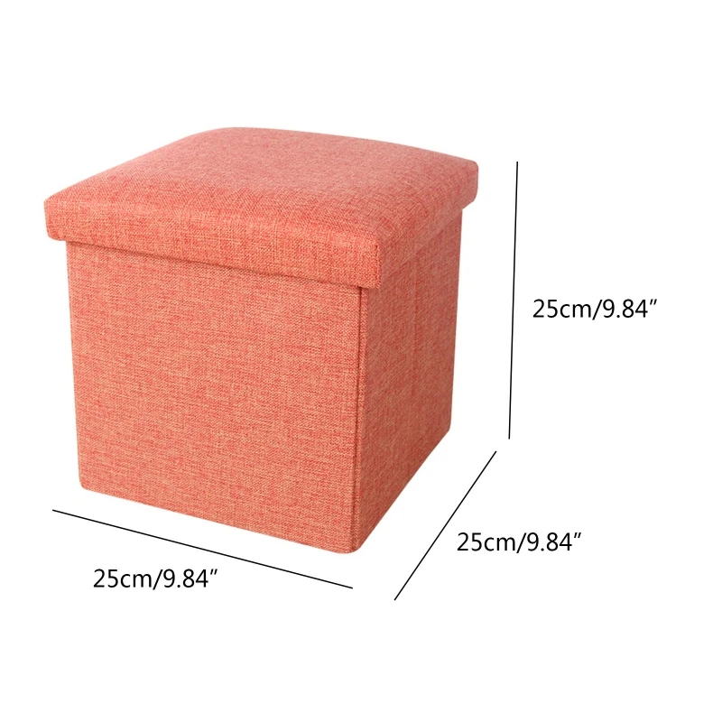 A0KE 25cm Folding Square Stool Storage Cube Padded Seat Multifunction Solid Color Bench Sofa Foot Rest Chair Toys Organizer