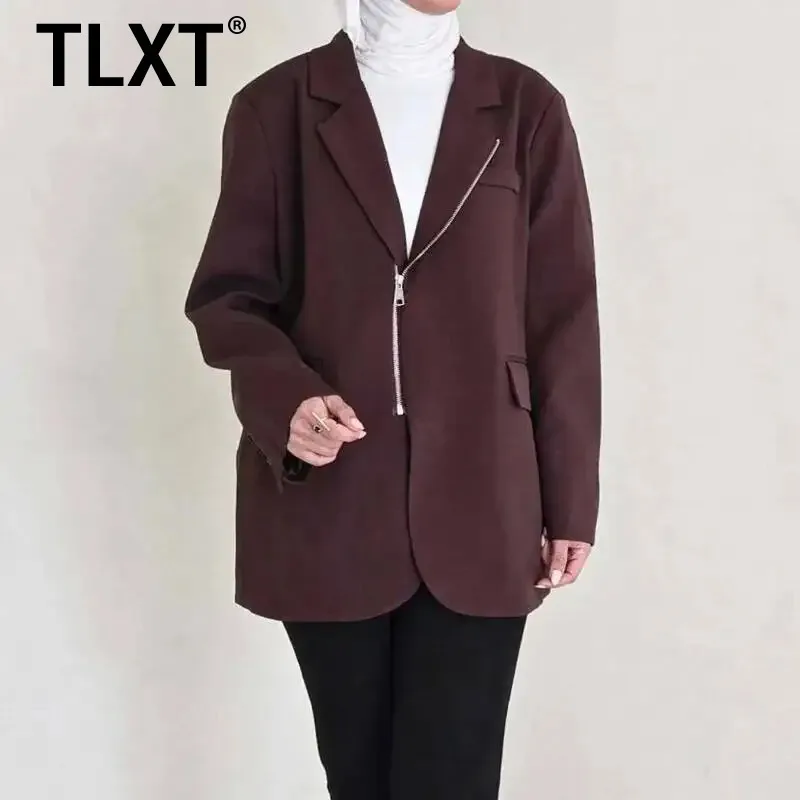 

TLXT модный женский пиджак на молнии, асимметричный дизайн, легкий офисный повседневный костюм, пальто, новинка осени 202, XK1564