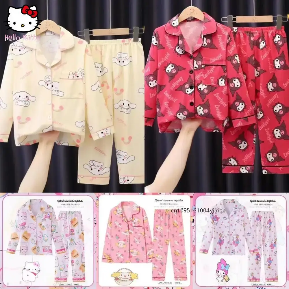

Sanrio Children Pajamas Set Cinnamoroll Long-Sleeved My Melody Kuromi Autumn Anime Sleepwear Suit Student Kids Clothes Cartoon