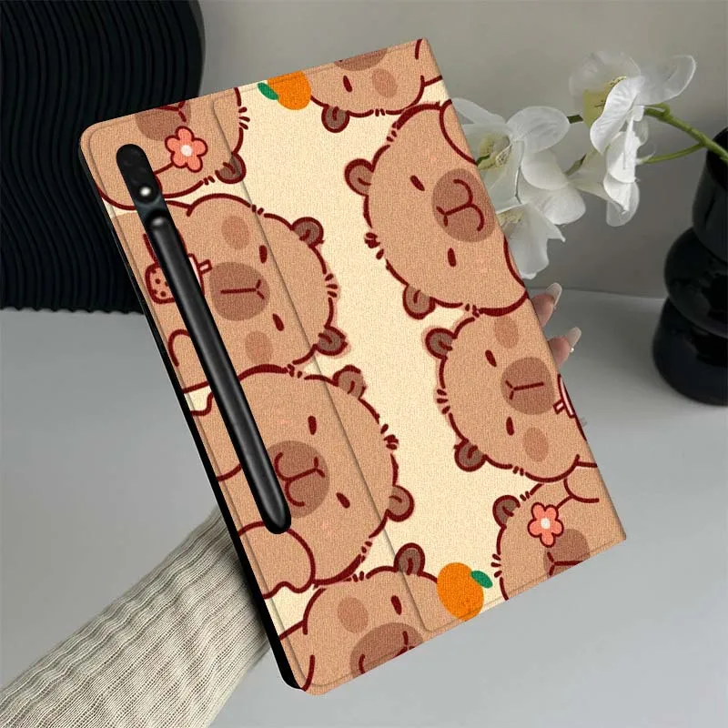 كابيبارا كارتون لطيف الفن لسامسونج غالاكسي تاب S9 S10 S6 S7 S8 FE زائد لايت بوصة غطاء قابل للطي اللوحي