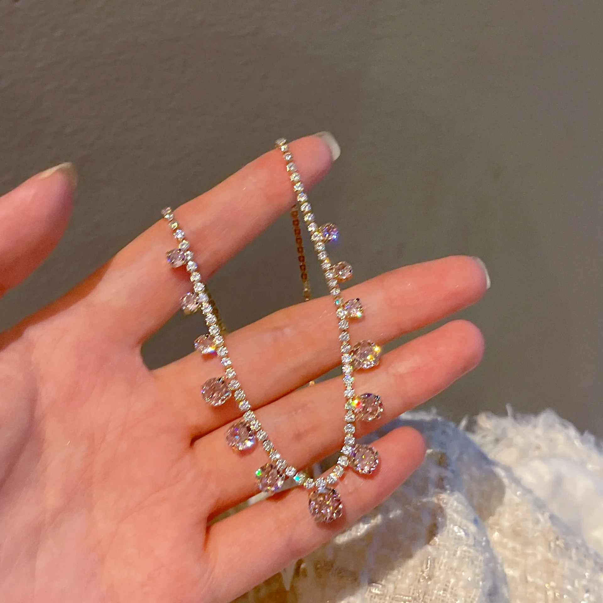 

Crystal Necklace For Women Shine Cubic Zirconia Stone Gold Color Chain Fashion Jewelry Trendy Wedding Party Accessories