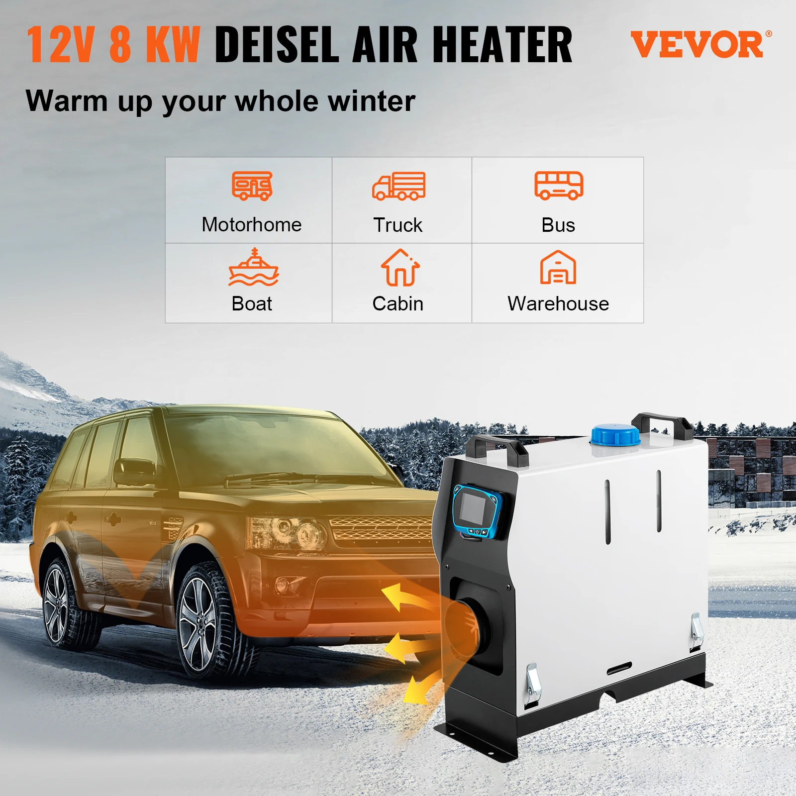 VEVOR Diesel Air Heater All In one,8KW  12V with Red LCD Switch, Remote Control For Car, RV Truck Boat Campervans Caravans