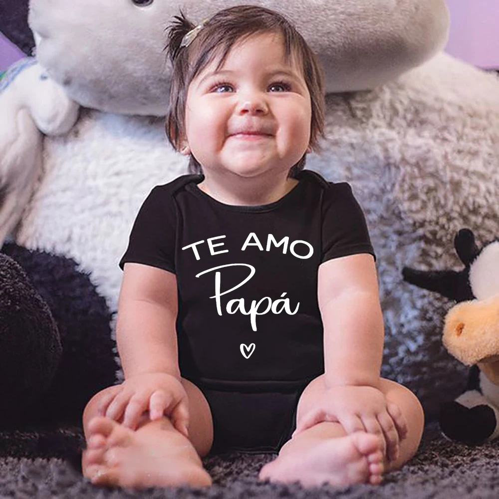 I Love You Dad Papa Newborn Baby Girl Bodysuits Casual Summer Short Sleeve Jumpsuit Funny Spanish Letter Outfits Infant Clothes