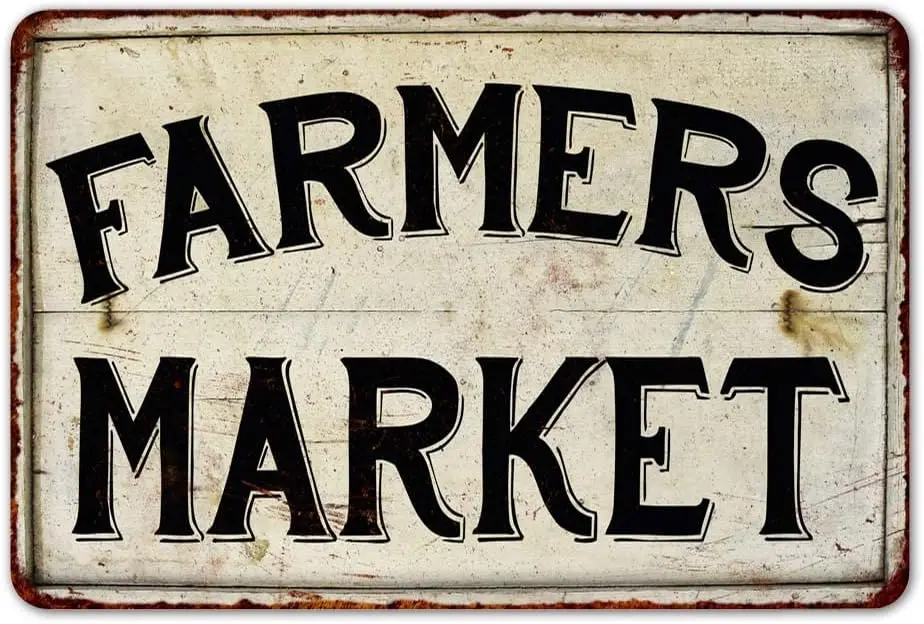 Farmers Market Sign Farmer Decor Signs Kitchen Vintage Grocery Farmhouse Decorations Pantry Decorative Plaque Rustic Tin Wall Ar