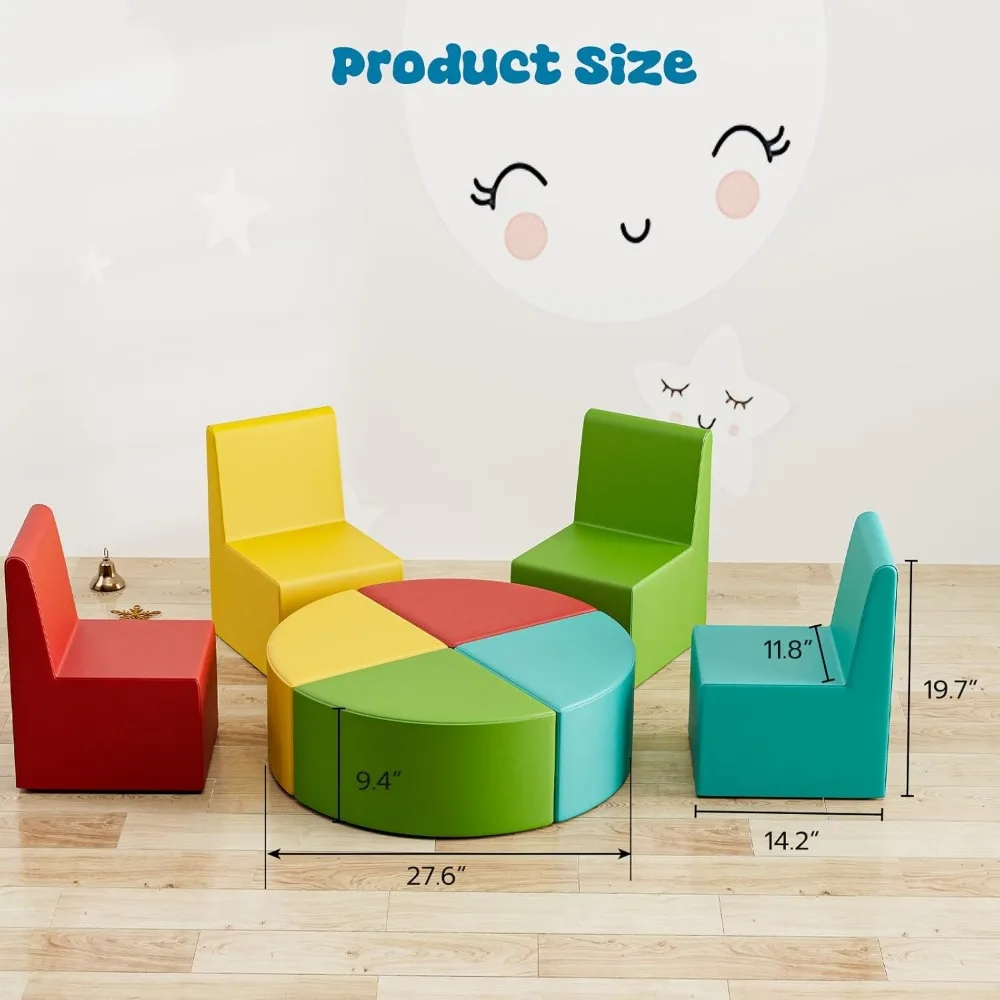 8-teiliges Kinder-Sofa-Set, Tagesstühle für Aktivitäten für Kleinkinder, farbenfrohes, modulares, flexibles Sitzset für das Spielzimmer im Vorschulalter zu Hause