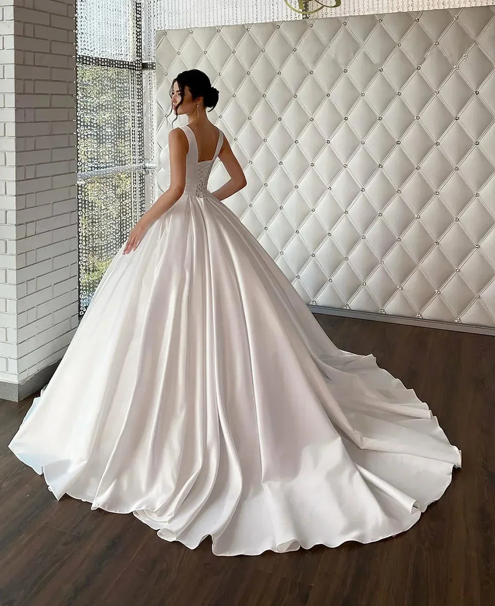 Customized Elegant Simple Satin Wedding Dress Square Neck Sleeveless A Line Corset Bridal Gown For Women vestidos novia 2025