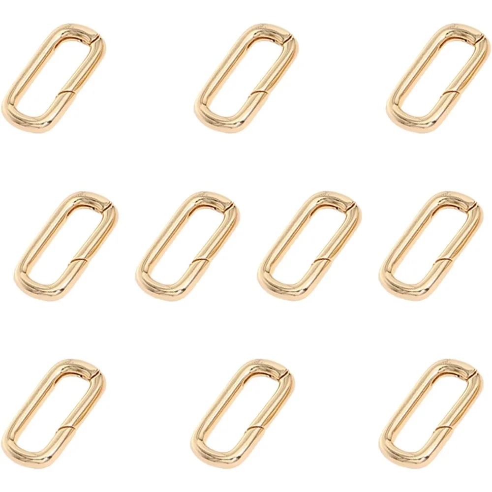 10Pcs Real 14K Gold Oval Clasp Spring Claps Connector Brass Spring Gate Rings for DIY Jewelry Finding Necklace Bracelet