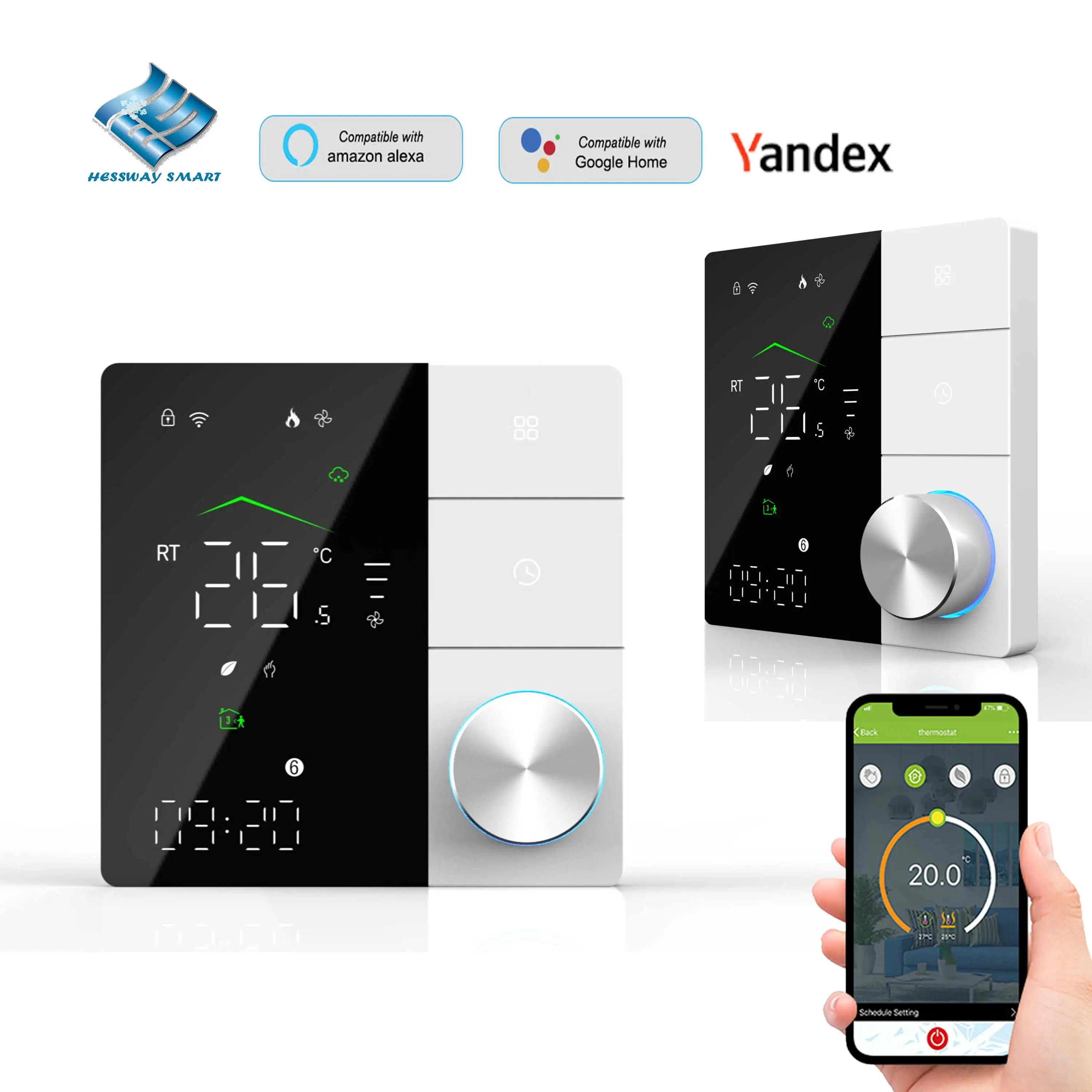 WiFi/RS485 Thermostat with Rotary Knob & APP Control 24V/220V for Floor Heating/Gas Boiler/4KW Heater Temperature Regulation