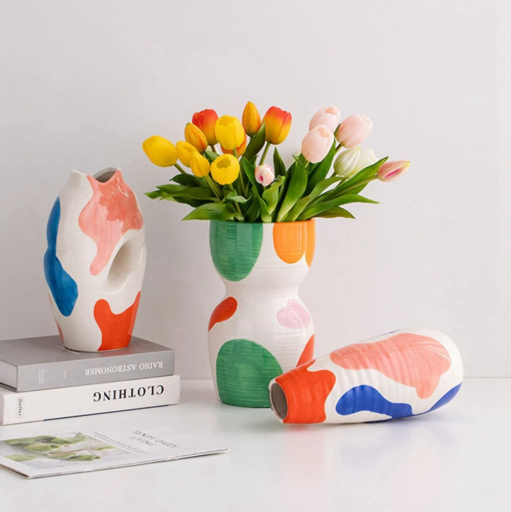 

Modern colorful painted ceramic decorative vase dry flower simulation flower art living room flower arrangement decoration vases