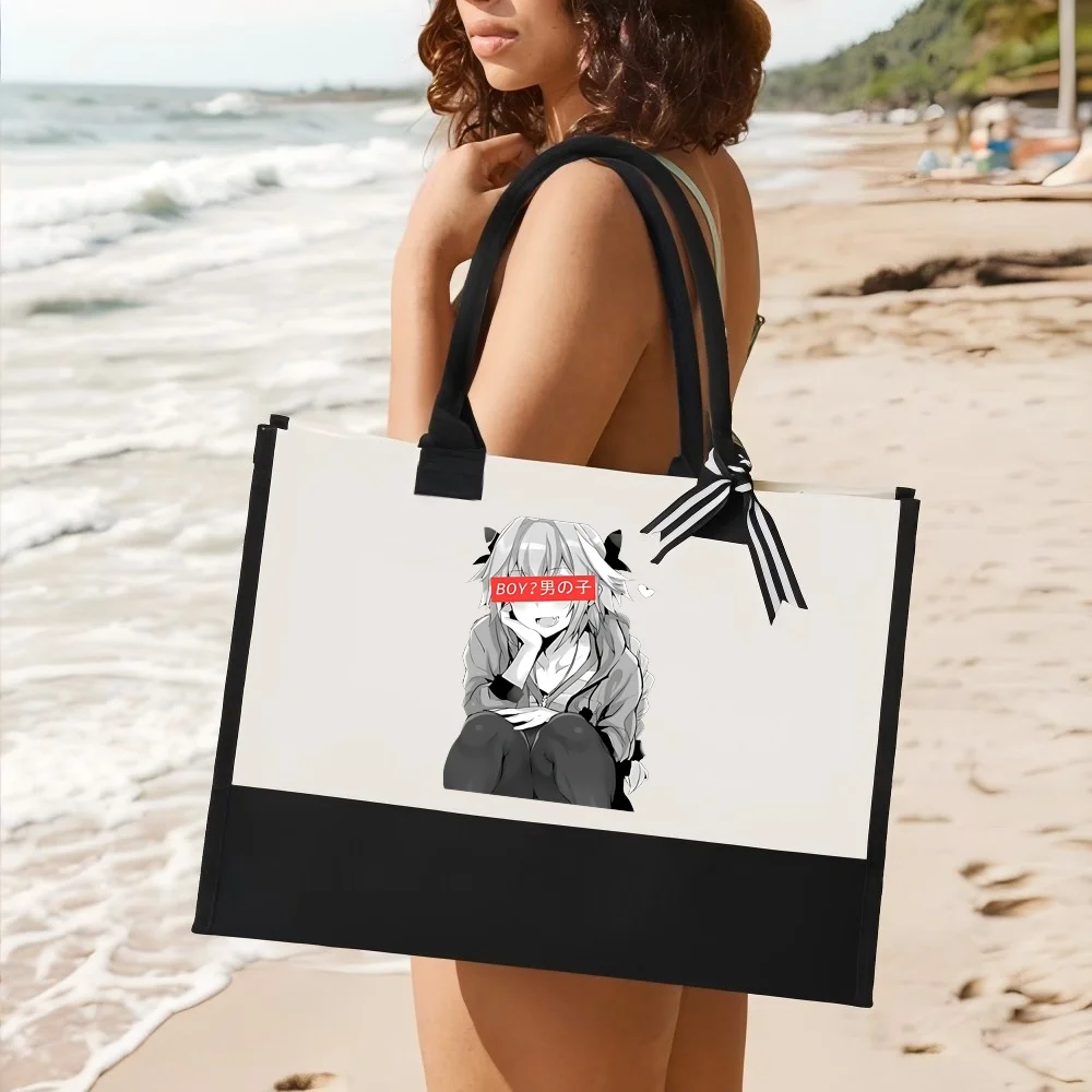 

FGO Astolfo 2026 Новое поступление, модная практичная просторная многоразовая большая сумка с узором и принтом, 2-цветная сверхмощная большая сумка на плечо для