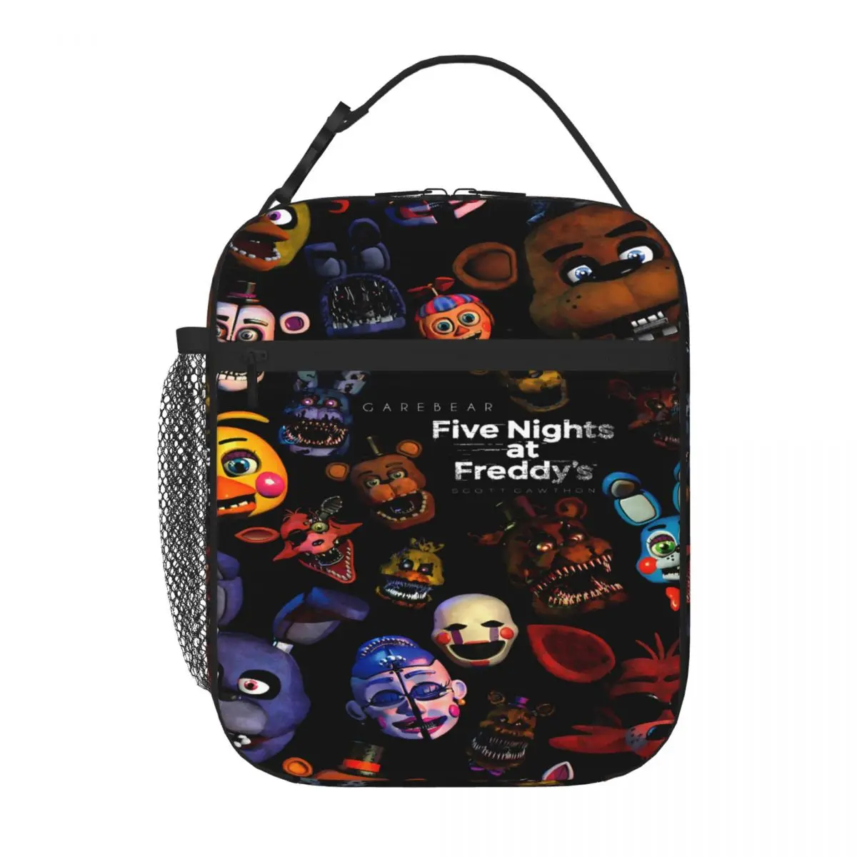 Bestselling Plaid FNAF Security Breathable Design Neoprene Lunch Bag Kid Outdoor Class Adjustable Strap Lunch Bag
