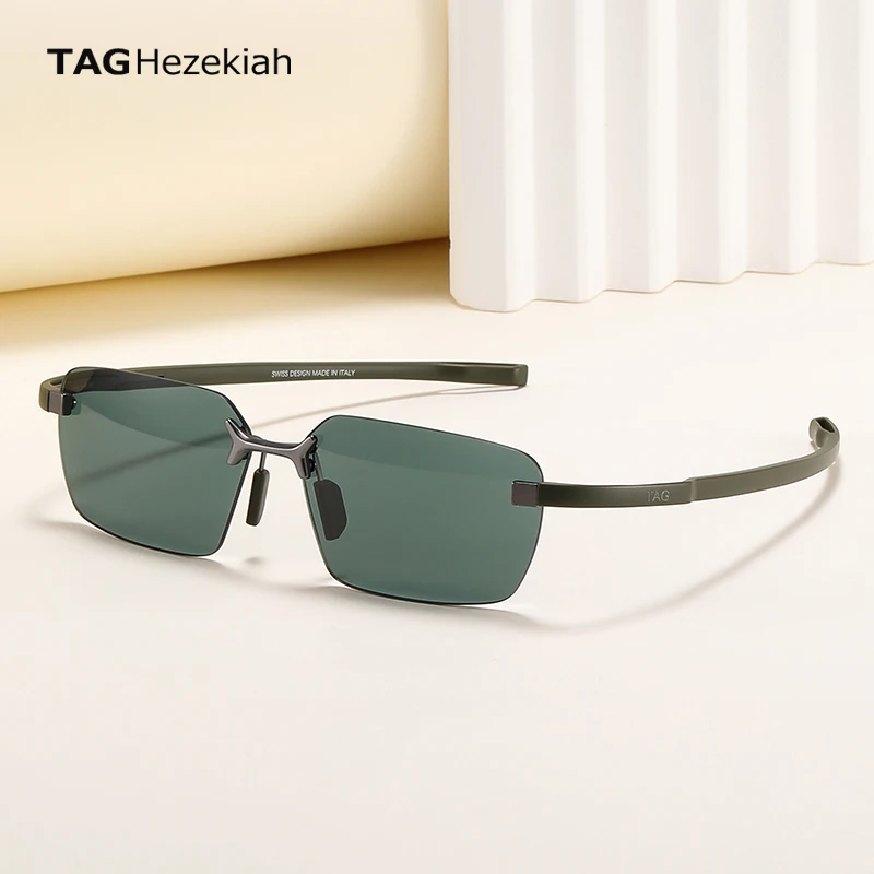 

TAG hezekiah Outdoor Sunglass men Ultra Light Pure Titanium Rimless Sunglasses UV400 Protection TH40005U