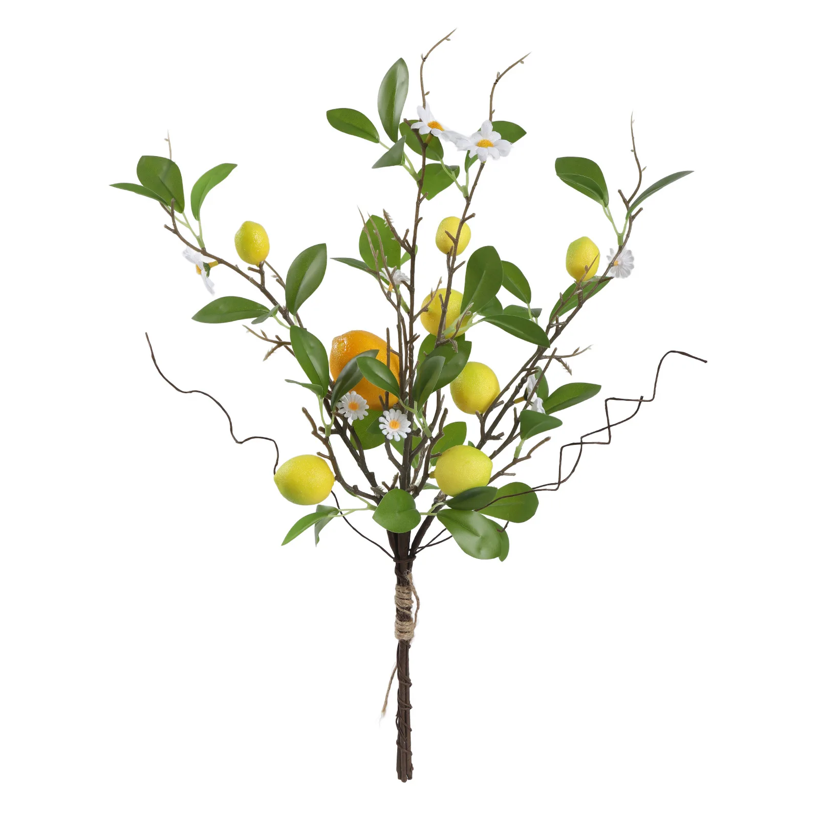 Lemon and Daisy Faux Floral Arrangement with Lifelike Details for Kitchen Island Counter or Dining Table Centerpiece Styling