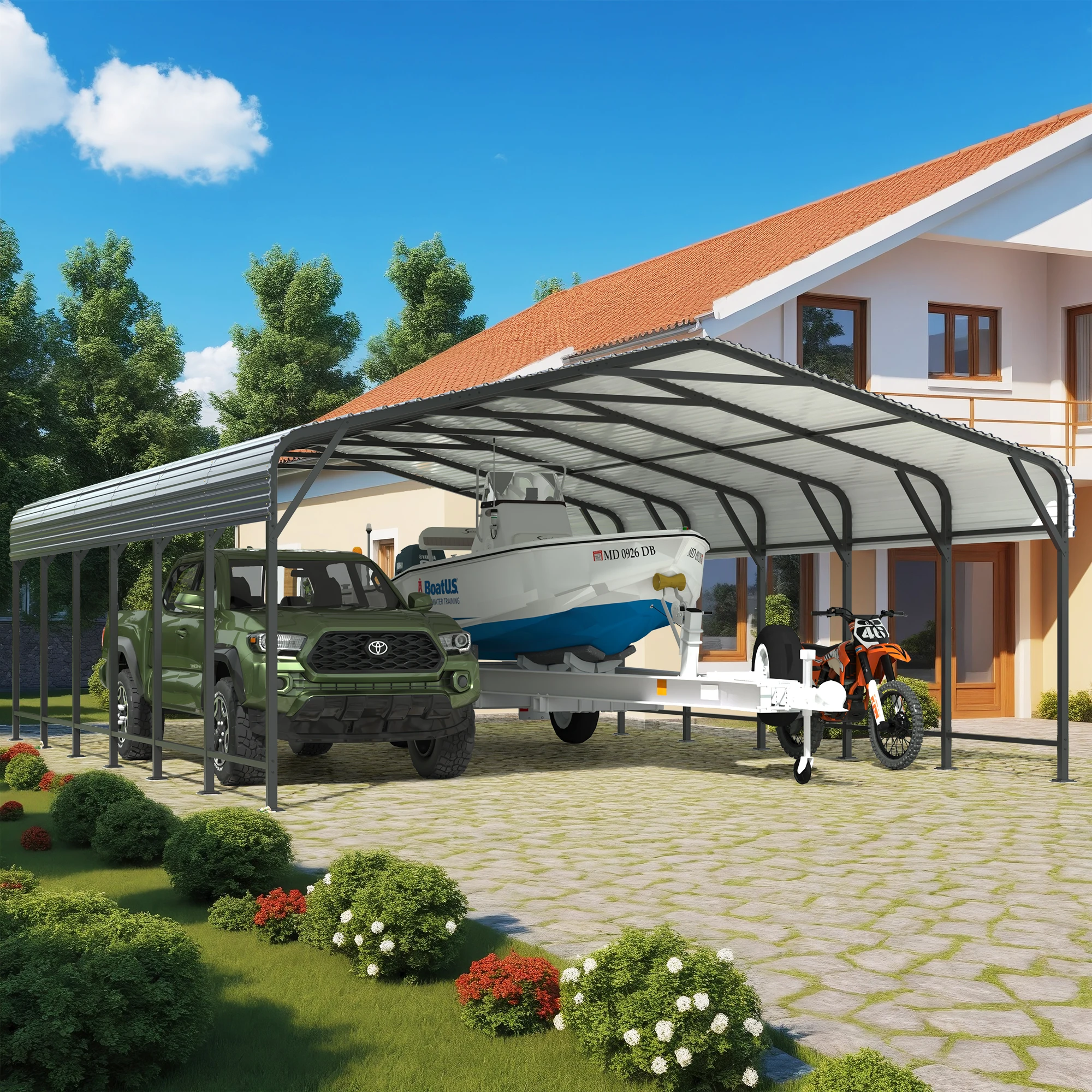 

Металлический карпорт Polar Aurora 20x20/20x30/20x40FT с улучшенным основанием, уличный сверхмощный гаражный оцинкованный автомобильный укрытие для пикапа