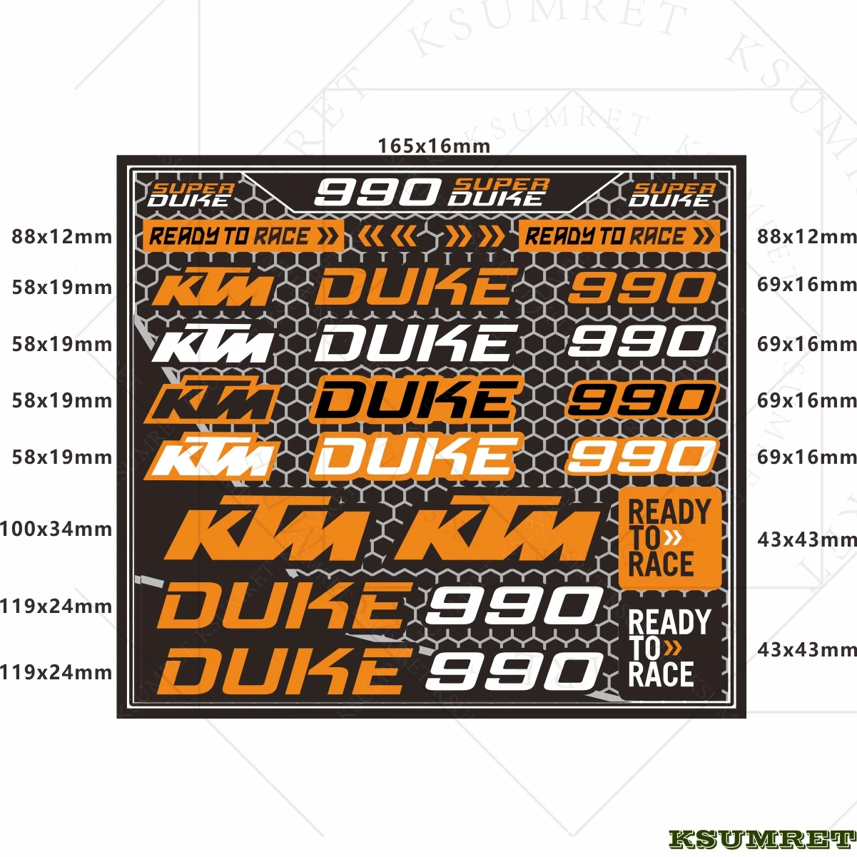 ملصقات للدراجات النارية بشعار KTM Duke 990 مقاومة للماء