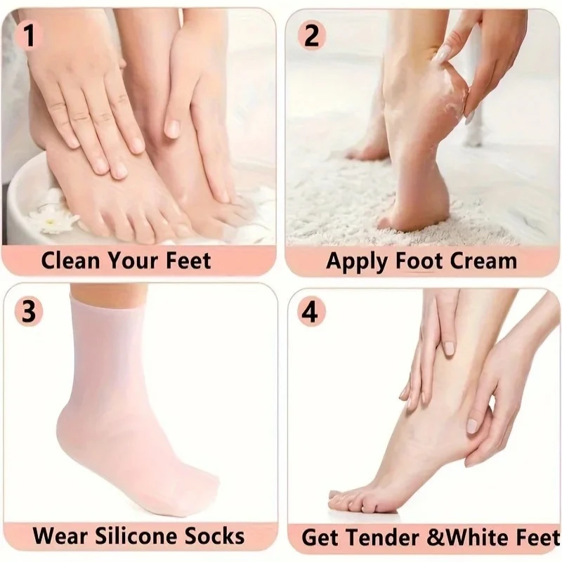 1 pair Silicone Moisturizing Foot Socks for Dry and Cracked Feet - with Body Lotion Soothing Massage Pedicure Care Kit