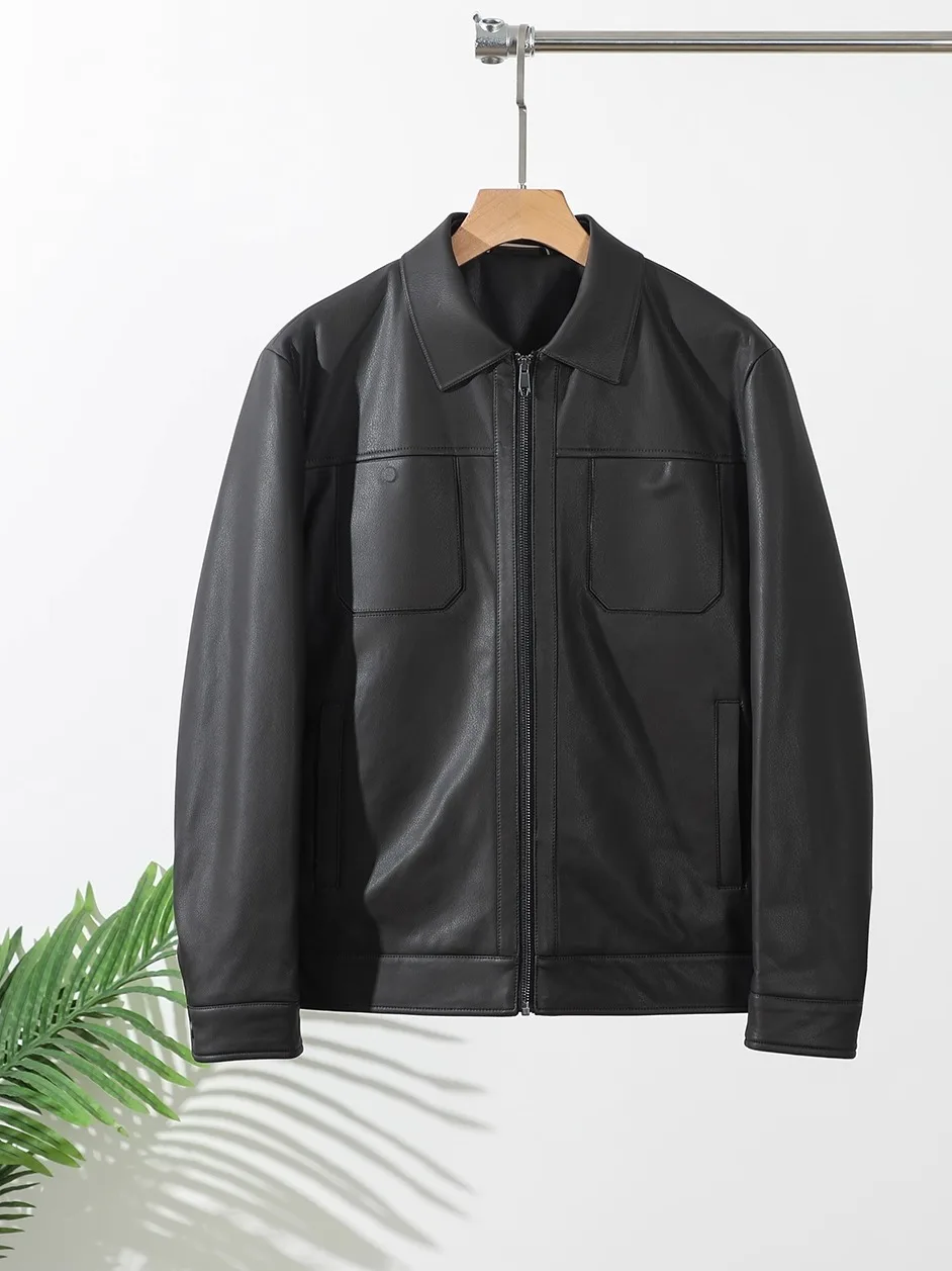 Eco-Superfiber Leather Jaet Men's Biker Sle 85 Goose down Filled Stand Collar Windproof 3D Design Busin Casual Coat