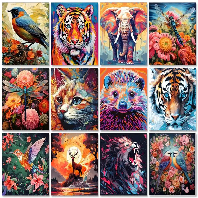 

GATYZTORY 60x75cm Diy Frame Painting By Numbers Hand Drawn Style Animals Adult Oil Kit DIY Acrylic Paint Canva Artwork