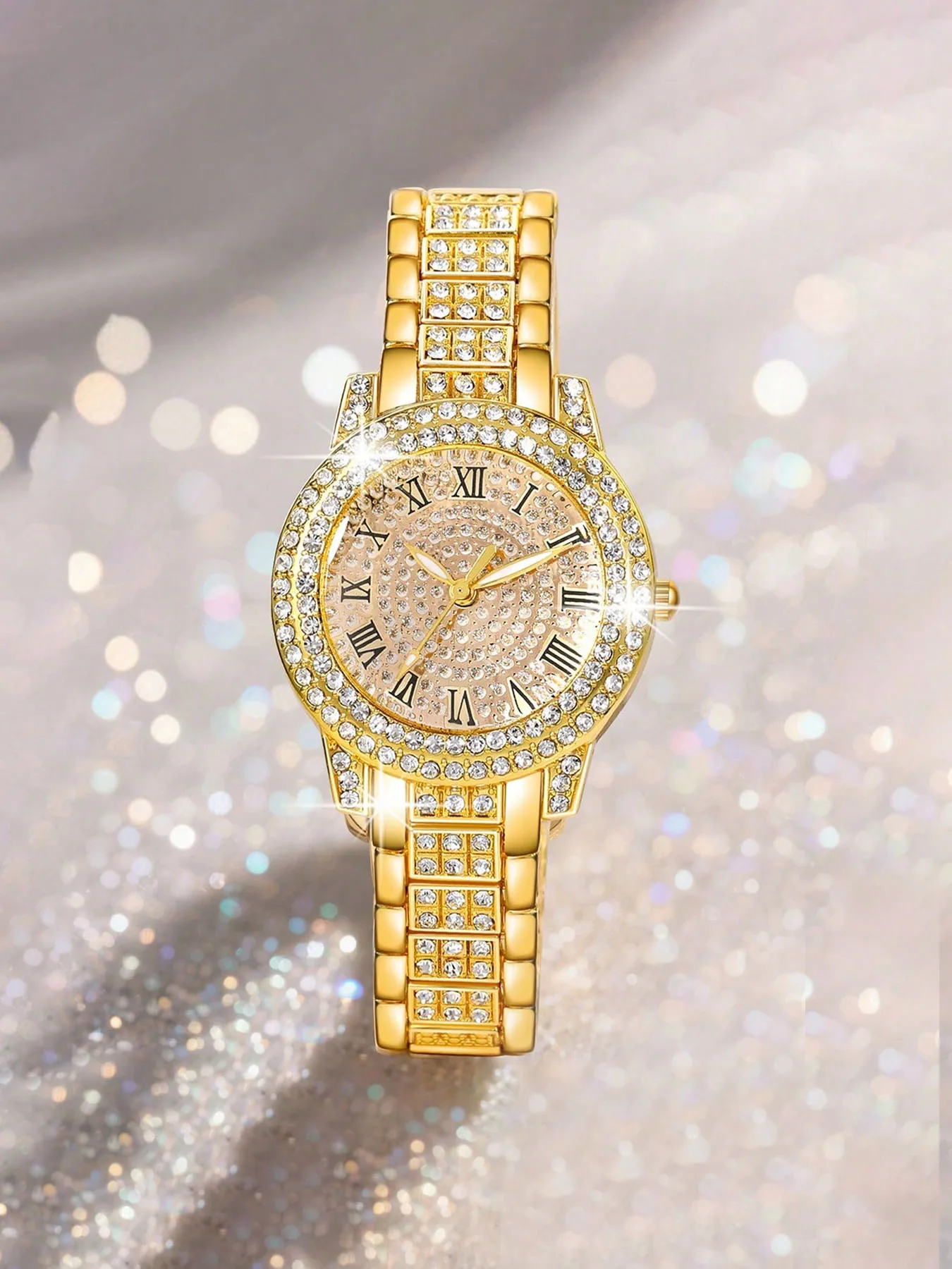 6-Piece Set Women's Student Quartz Watch Fashion Casual Steel Band Diamond Watch Set
