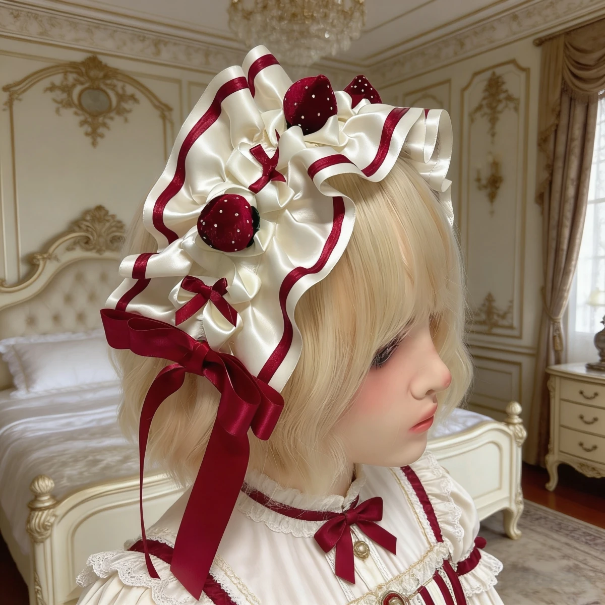 Kawaii Cute Japanese Subculture Lolita Hairband Wine Red Strawberry Cake Bow Handmade Headband Accessories For Ladies Girls