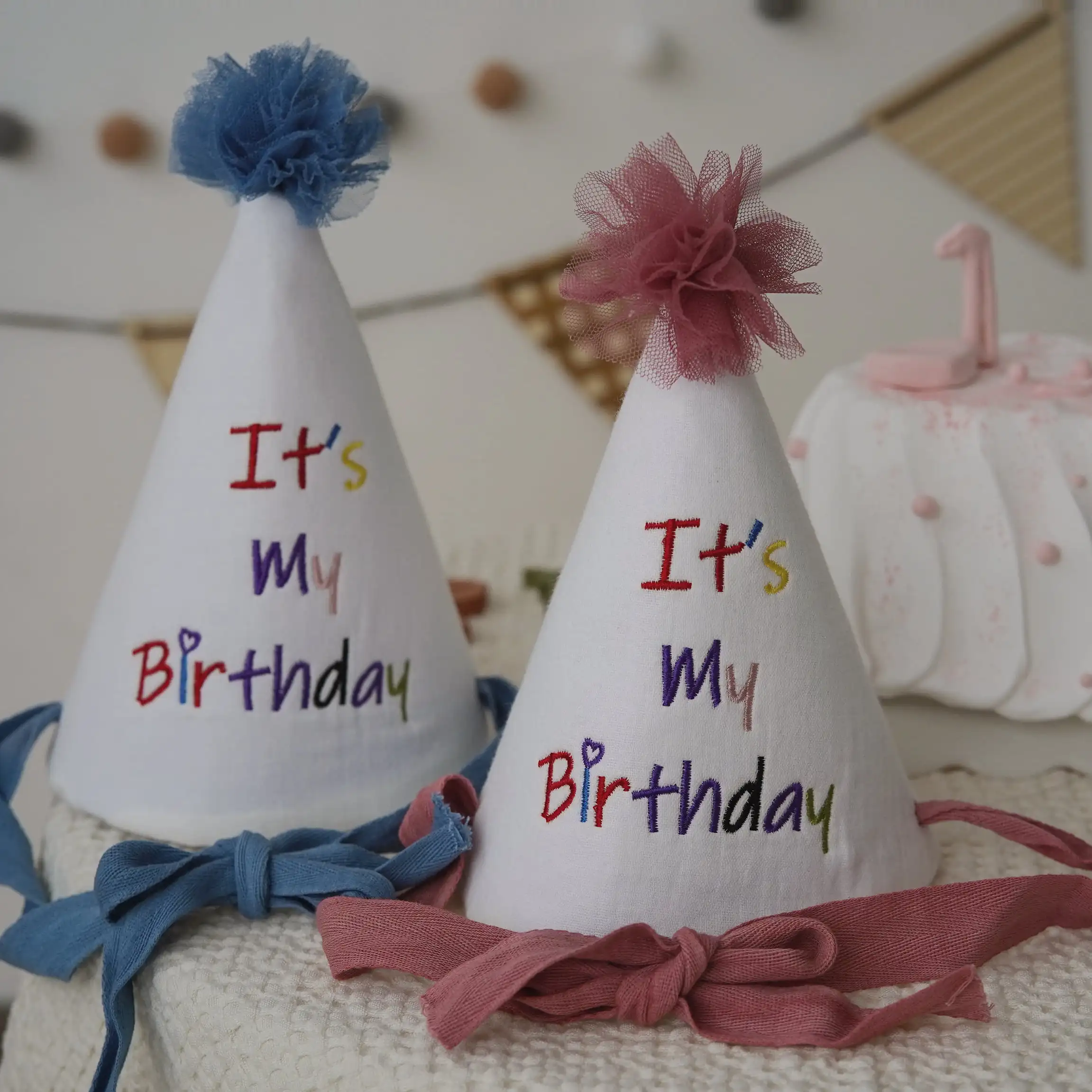 Kids Birthday Party Hat - Safe Soft Photo Prop Cap for Xmas Baby Shower, Adjustable Toddler Headband