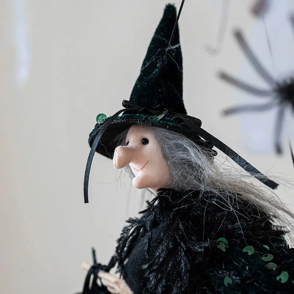 Multicolor Halloween Hanging Decoration Riding a Broomstick Witch Scene Dress Up Drop Ornament Cartoon Pumpkin Ghost
