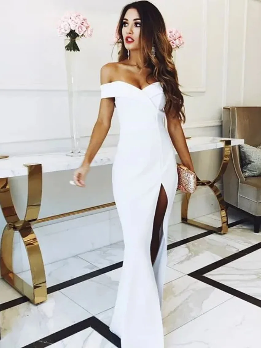 White Black Patchwork Dress One Shoulder Bow Sleeveless A Line Floor Elegant Evening Prom Dress For Graduation Party