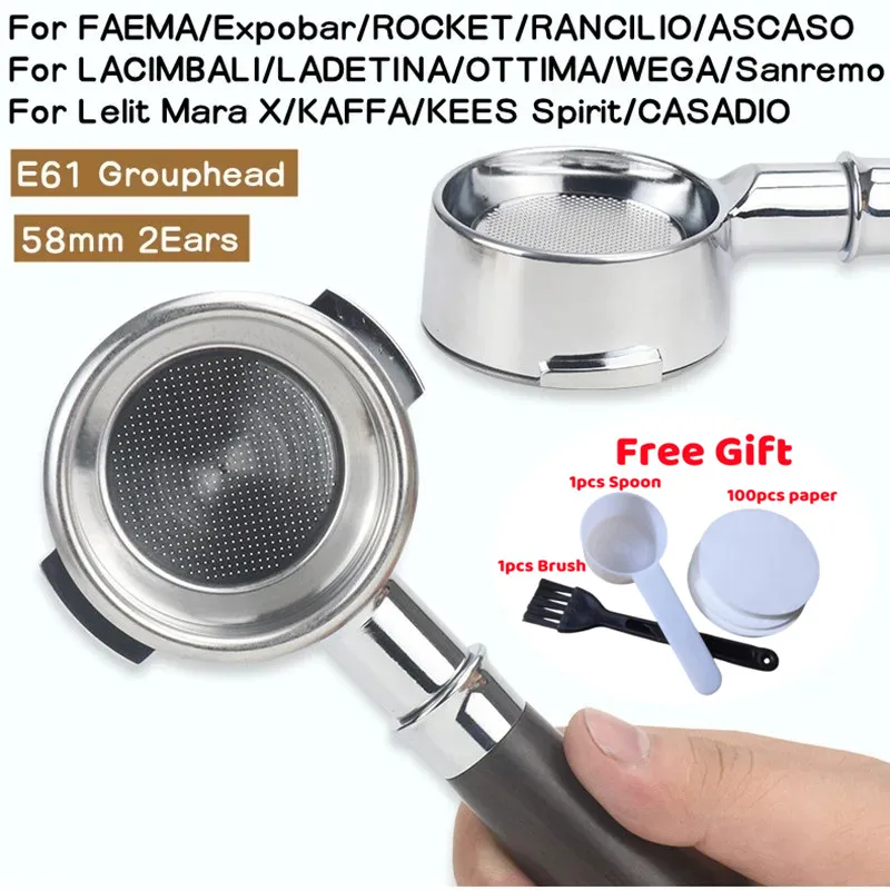 For FAEMA/Expobar/ROCKET/RANCILIO/LADETINA/LACIMBALI/WEGA/Lelit Mara X/CASADIO/Sanremo E61 Grouphead Bottomless Portafilter 58mm