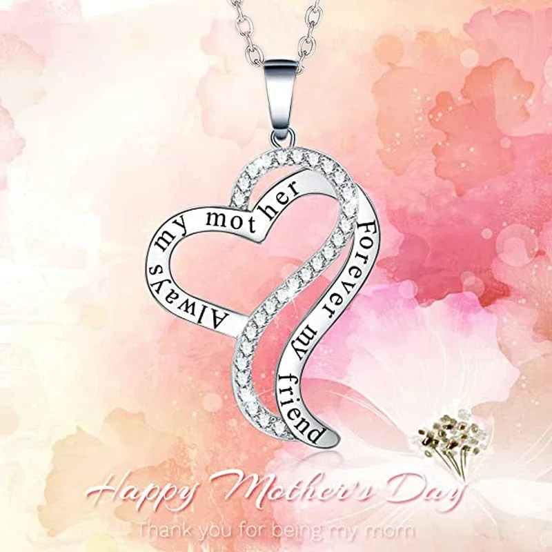 2024  Creative Mother's Day Pendent Necklace for MOM Double Heart with Dazzling CZ Eternity Love Gift Fashion Jewelry Drop Ship