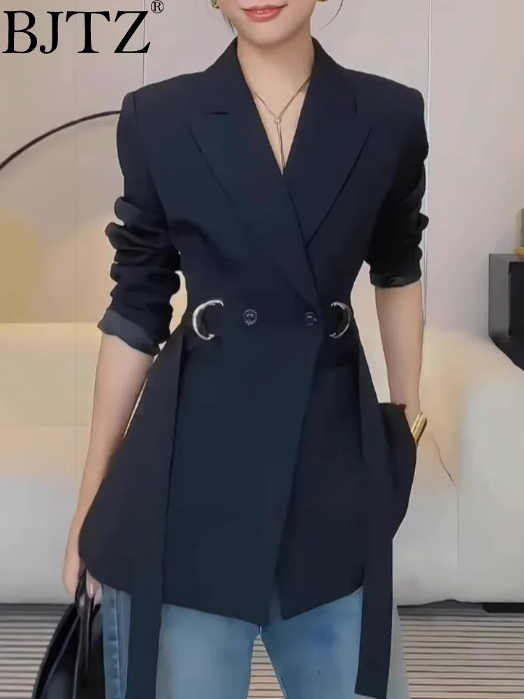 

BJTZ Fashion Designer Blazer For Women 2025 Spring Autumn New Trendy Lace-up Waist A-line Office Lady Woman Clothing