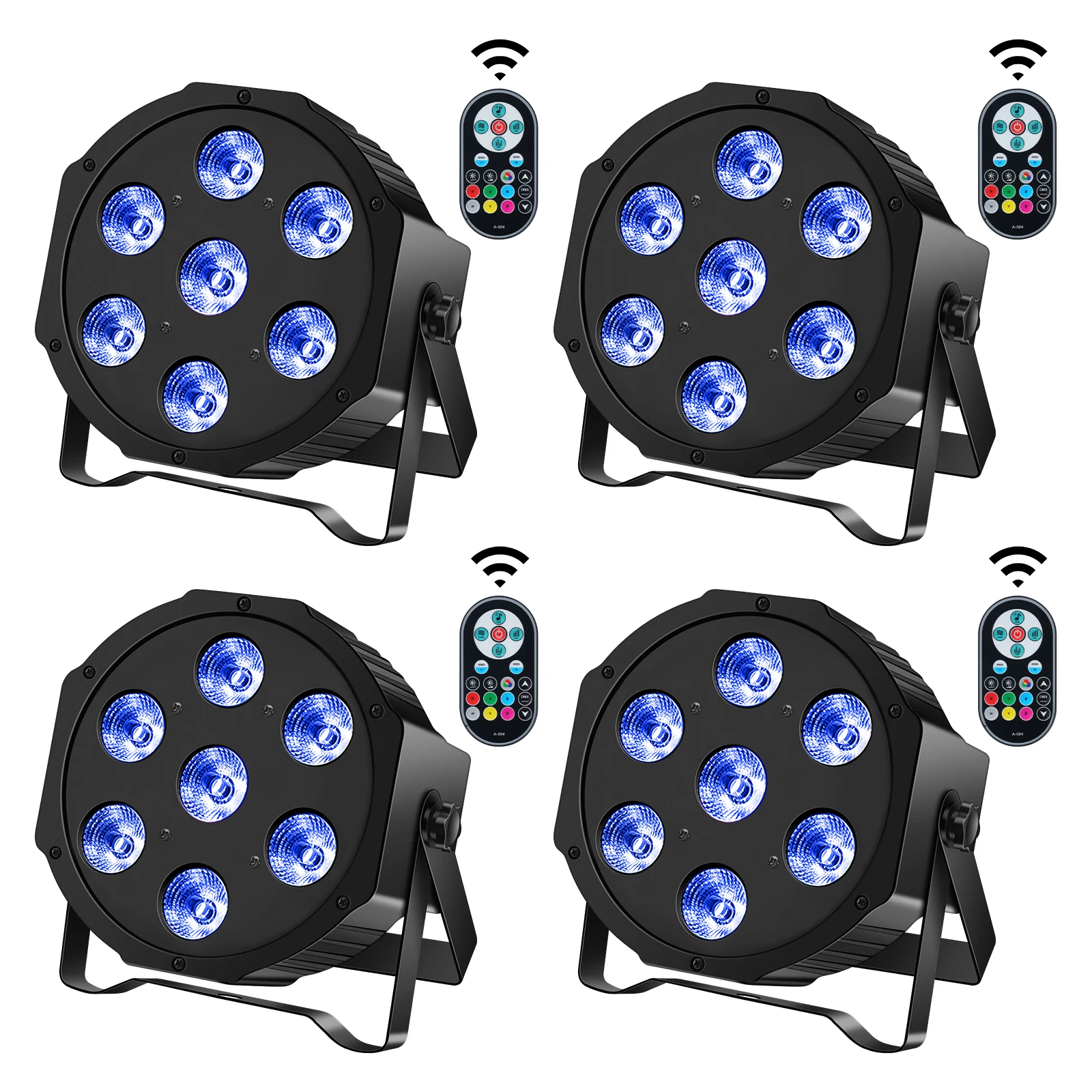Yiflamefly 4er-Set PAR-Scheinwerfer 7x10W RGBW LEDs Bühnenbeleuchtung Aufwärtsstrahlende DMX512 PAR-Scheinwerfer für Hochzeiten, DJ-Partys, KTV, Bars, Shows, Clubs