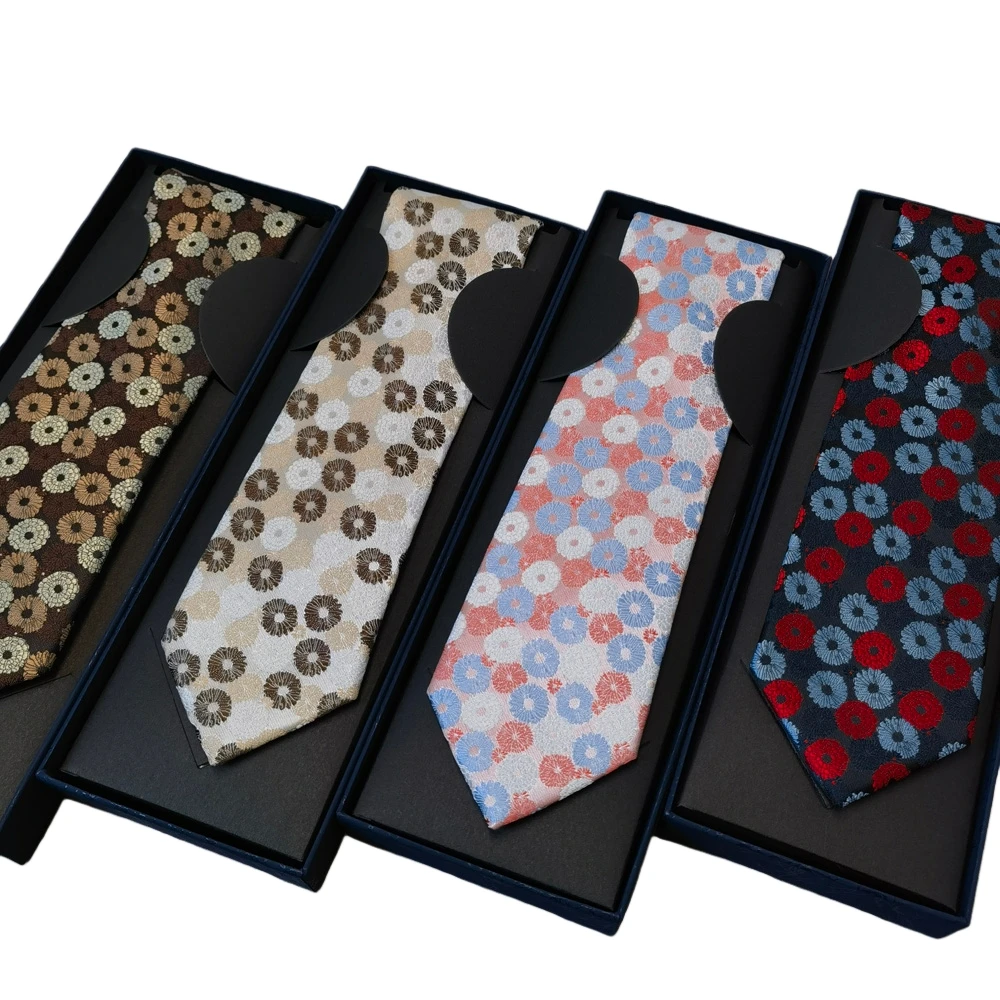 Men's Fashion Tie With Box Soft Novelty Necktie Pink Red Brown Color Tie For Men Dot Floral Bowtie Wedding Business Gift