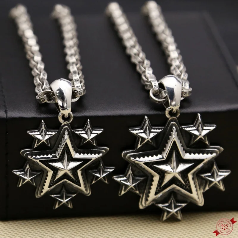 

S925 Sterling Silver Charms Pendants for Women Men New Fashion Ancient Punk Five-pointed Star Jewelry Wholesale