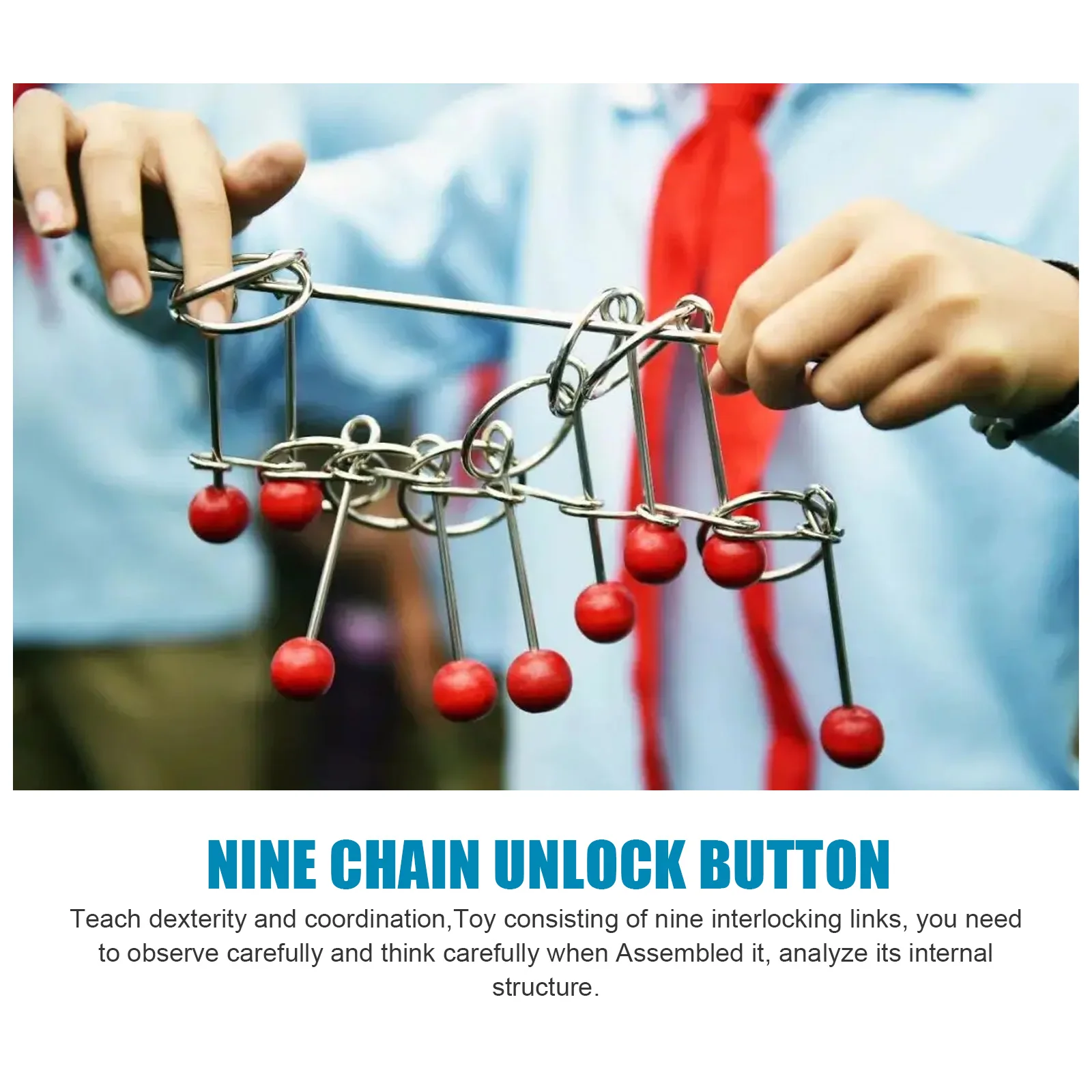 

25pcs Nine Chain Unlock Button Metal Wire Puzzles Brain Teaser Toys Educational Developmental Stress Relief Intelligence Ring