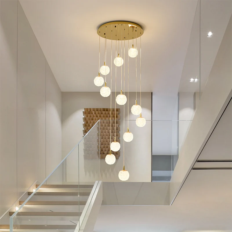 Duplex Stair Spiral Chandeliers Hotel Lobby Simple Modern Villa Living Room Decor Indoor Home Lighting LED Light Fixture