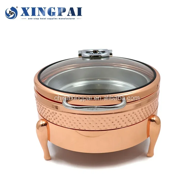 XINGPAI Catering Equipment Round Luxury Rose Gold Chaffers Chaffing Dish 304 Stainless Steel Chafing Dish Buffet Set