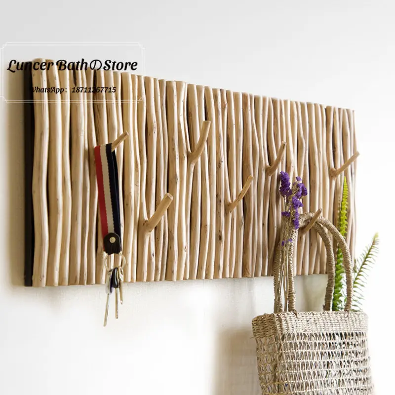 Solid Wood Wall Mounted Coat Rack, Entryway Hooks for Keys and Clothes, Doorway Wall Decor Hanger for Home
