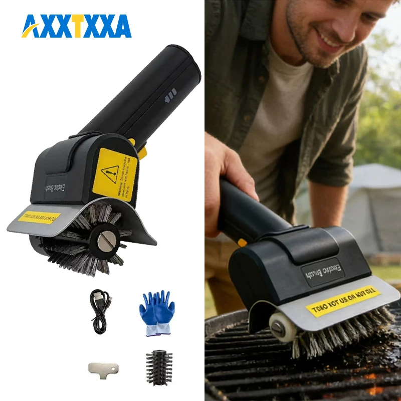 Electric Grill Brush for Outdoor, 11000RPM Cordless BBQ Grill Cleaner, 2000mAh Rechargeable Cleaning Brush, Safety Locks Design