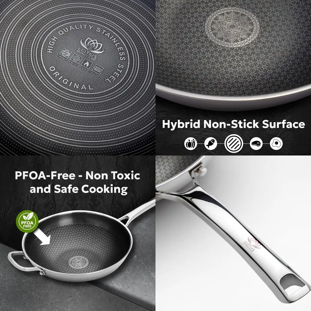 

Hybrid Wok Pan, Nonstick, POA ree 12 Inch Induction Wok With Lid, Dishwasher Sae Cooking Pan or All Cooktops, Stainlokware, Woks