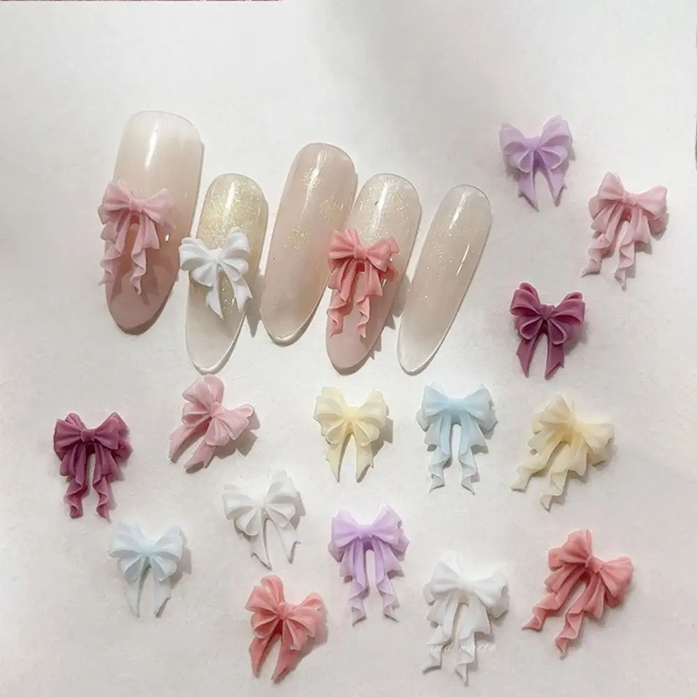 30PCS Multiple Colors Fairy Waved Pearl Bowknots Minimalist Design Resin Material Bow Nail Decorations Bowknot Shape