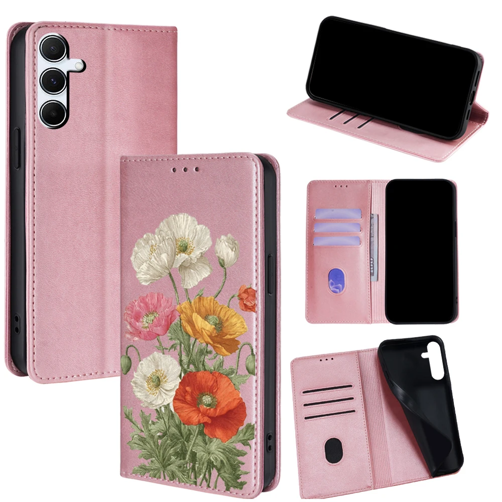 Fashion Wallet Magnetic Leather Flip Case For Samsung Galaxy A17 A07 A56 A36 A26 A16 A55 A25 A25 A15 A54 A34 Protective Cover