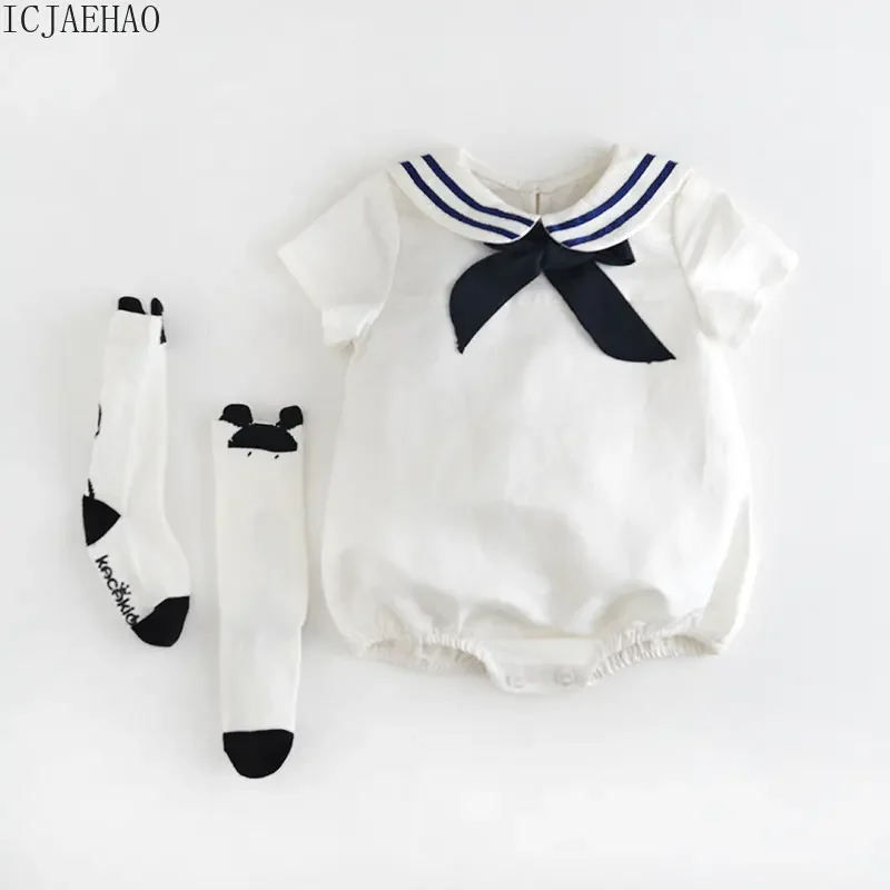 

Kids Clothes Girls Baby Boys Sailor Collar Romper White Bodysuits Summer Cotton Newborn Infant Jumpsuit Children Clothing Sets