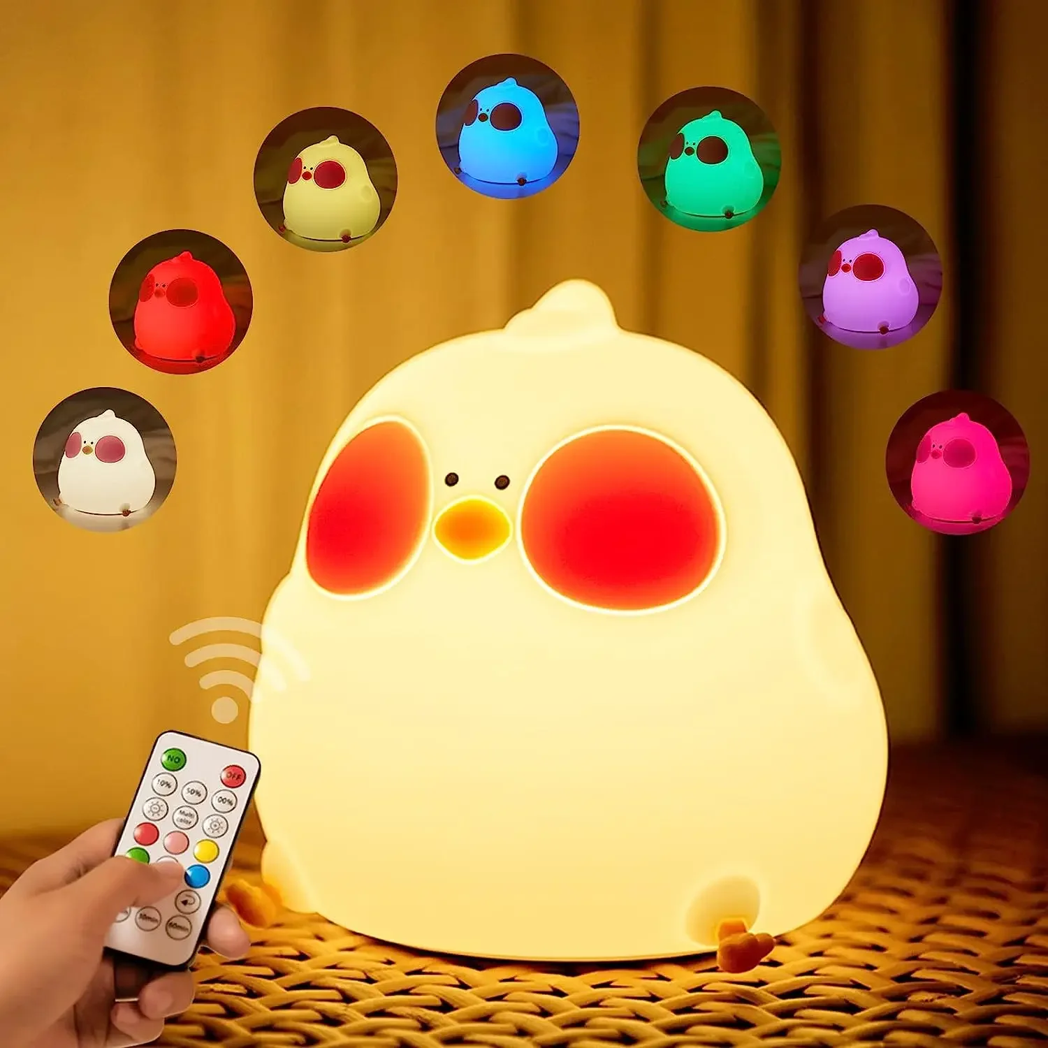 Cartoon Chicken Night Light Cute Baby Children\'s LED Nightlights USB Rechargeable Bedroom Kids Gift Touch Sensor Silicone Lamp