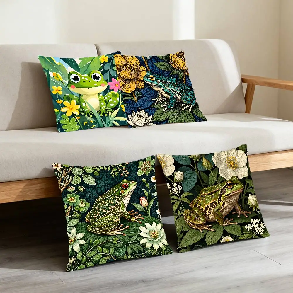 Green Frog Green Leaves And Flowers Pillow Case Cushion Cover Polyester Pillowcase Decorative Sofa Cushion Pillowcase Home Decor